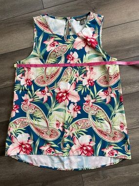 Tommy Bahama Teal Floral Paisley Tank Top with Pink Flowers